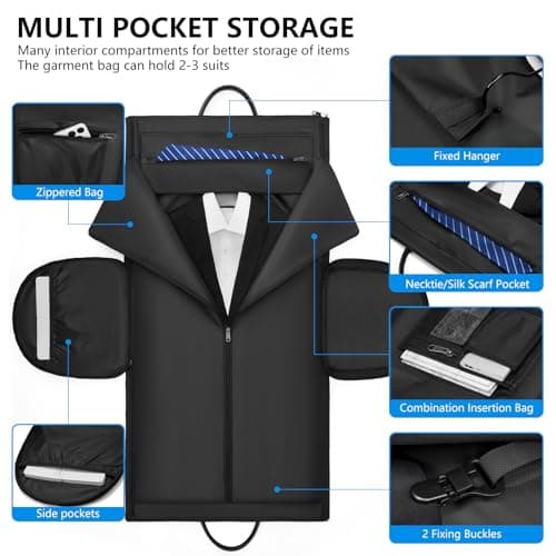 Carry-On Garment Bag for Travel, Convertible Duffel Bag for Men - 2 in 1 Large Luggage Dress Bag with Shoe Pouch - Thumbnail 2