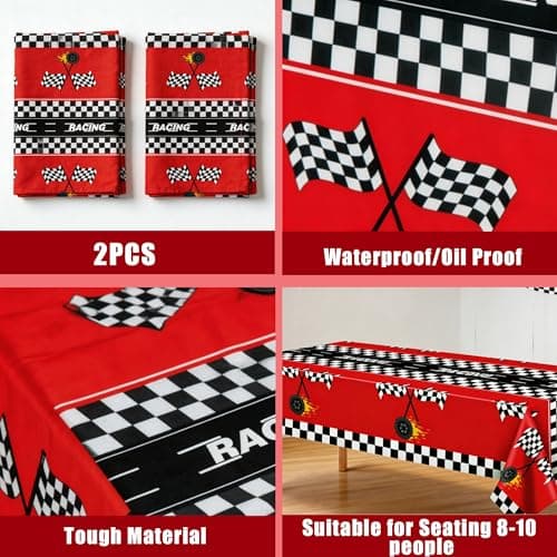Race Car Birthday Party Decorations - 2PCS Racing Car Disposable Plastic Tablecloth | Race Car Table Cover Racing Car Theme Party Favors Decorations for Boys Baby Shower Home - Thumbnail 5