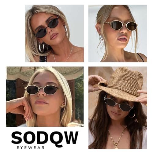 SODQW Trendy Oval Sunglasses for Women Small Gold Frame Fashion Designer Ladies Shades with UV400 Protection - Thumbnail 6