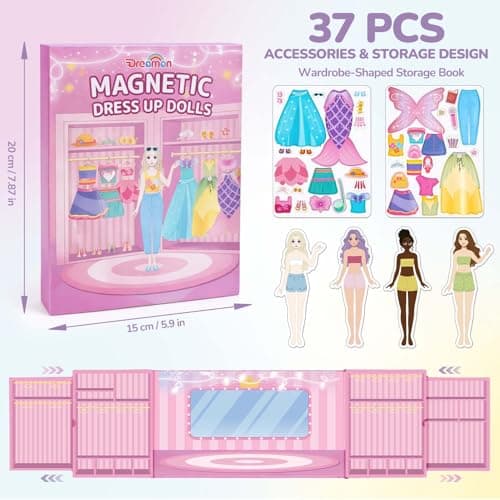 Dreamon Magnetic Dress Up Dolls for Girls, 42PCS Princess Mermaid Fairy Ballerina Papper Dolls Dress Up Games Kit, Travel Game Airplane Activities Toys Birthday Gifts for Toddler Girls Ages 3 4 5 6 7 - Thumbnail 4