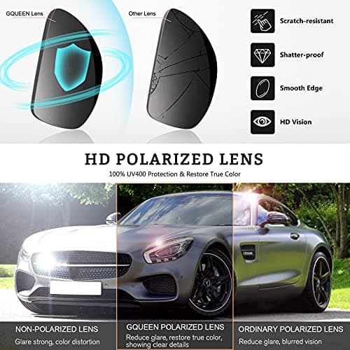 GQUEEN Retro Polarized Sunglasses Men Womens Sports UV400 Protection Rectangular Square Frame - Thumbnail 4