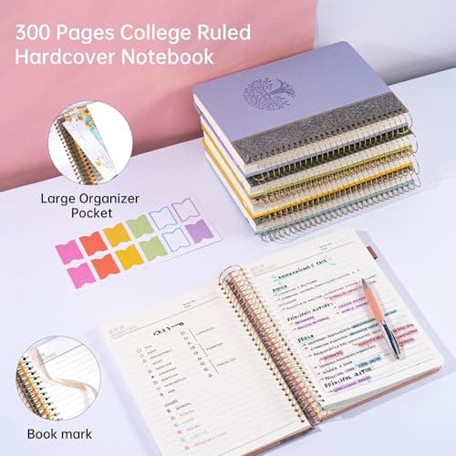FLYING EAGLE Yellow Spiral Notebook Leather Journal for Women Men Large Notebooks 300 Pages for School Office Notepad, 7X10 Note Taking Notebooks for Writing Lined Notebook with Tabs Pockets Pen Box - Thumbnail 2