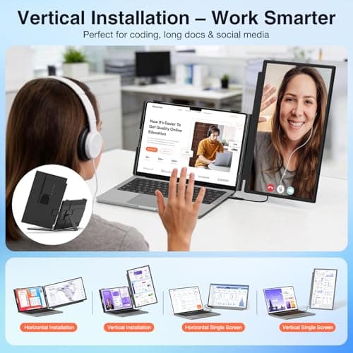 FLYTOCCA Laptop Screen Extender, 15.6" 1080P FHD IPS Display, Detachable Second Monitor Supports Vertical Mount, Plug & Play, Laptop Monitor Extender for 13"-17.3" Laptops, Windows, Mac, Chrome - Thumbnail 3