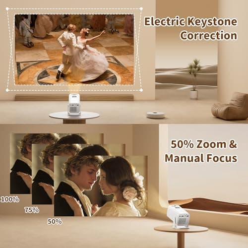 Mini Projector with 4K Support, Portable Projector with Electric Focus & Keystone, 270° Rotatable Stand, Short Throw Home & Outdoor Movie Projector Compatible with TV Stick, Phone & Laptop - Thumbnail 4