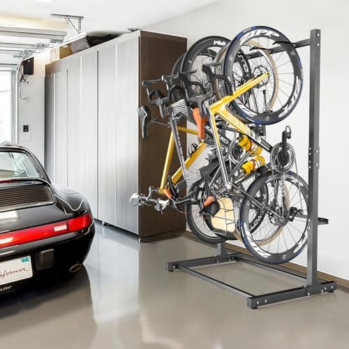 organizelink Freestanding Bike Rack for Garage, 4 Bike Storage Stand with Wobble-Free Base, Heavy Duty Vertical Bicycle Hanger with Adjustable Hook Height - Thumbnail 6