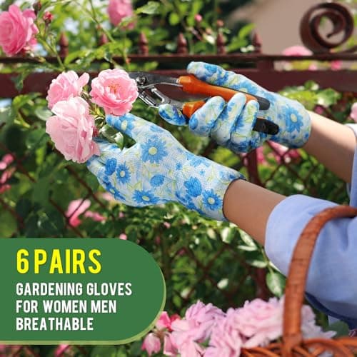 Nimalpal 6 Pairs Gardening Gloves Great Gifts for Women and Men, Summer Work Gloves Men Breathable Latex Coated Patio Garden Gloves, Outdoor Protective Work Gloves - Thumbnail 4