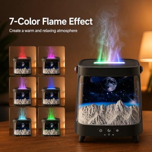 Starry Flame Aroma Diffuser with Remote Control, 200ml Quiet Essential Oil Humidifier with 7 Color Night Light, 2 Mist Modes, 3 Timers, Auto Shut-Off, Gift for Kids/Women Home Relaxation - Thumbnail 4