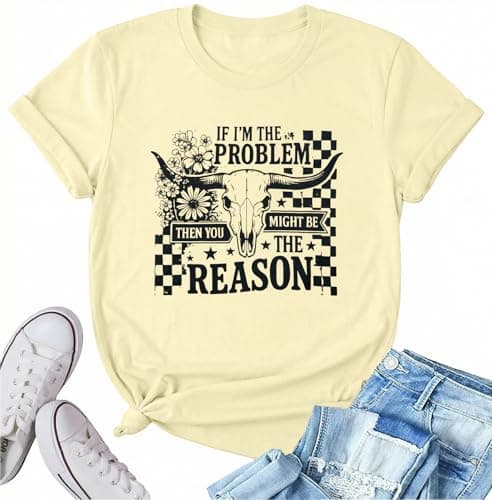 Womens Cow Skull Shirt Country Music T-Shirt Vintage Western Cowgirl Graphic Tee Music Lover Short Sleeve Top - Image 1