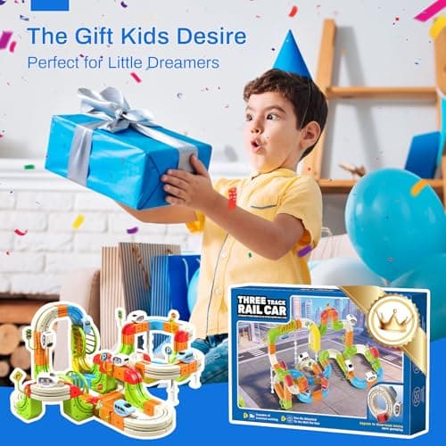 Electric Train Set for Kids, 3D Gravity-Defying Flexible Race Track Building Toy, DIY Rail Cube Track Kit, STEM Motorized Trains Race Tracks Toys Gift for Boys Girls Ages 3+ - Thumbnail 5