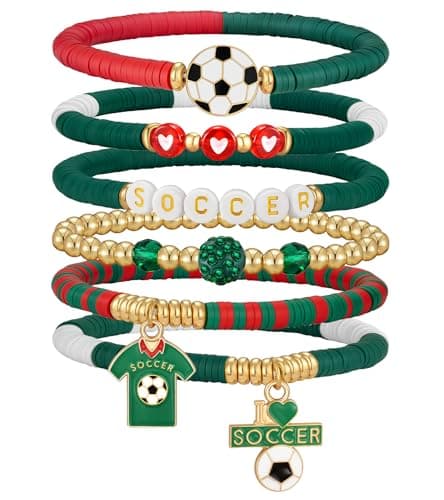 doubgood 2026 World Soccer Cup Stretch Beaded Bracelets Soccer Gifts Football Charm Game Day Fan Bracelets Stackable Sports Jewelry for Mexico Fans Gifts for Women Men - Image 1