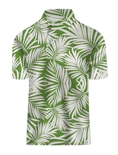 sportbull Hawaiian Polo Shirts for Men: Golf Clothing White Palm Leaves, L - Image 1