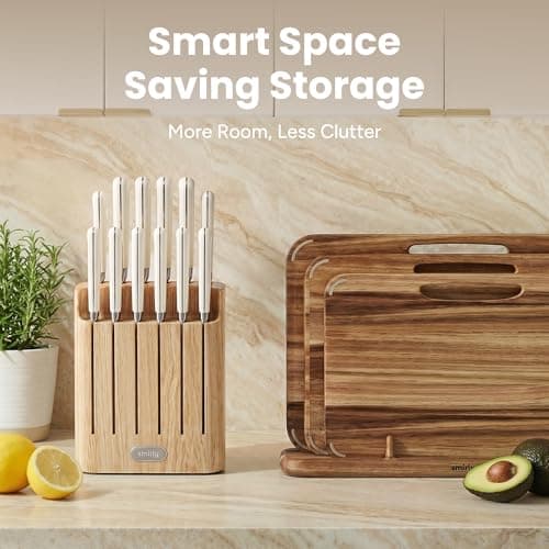 SMIRLY 14-Piece Kitchen Knife Set with Magnetic Block, High Carbon Stainless Steel Chef Knives, Ultra Sharp, Dishwasher Safe, Cream White - Thumbnail 6