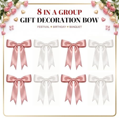2 Strings Pink White Bow Garland Banner Decorations, Pre-Strung Satin Ribbon Bows for Birthday, Baby Shower, Bridal Shower, Coquette Girls Room, Bow Themed Party, Wedding, Christmas Tree Decorations - Thumbnail 2