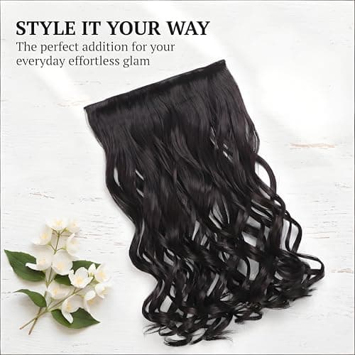 5 Clip in Hair Extensions Synthetic Thick Curly Wavy Hairpieces for Women 18 Inch Natural Looking 3/4 Full Head Clip on Hair Extensions Black Brown - Thumbnail 3