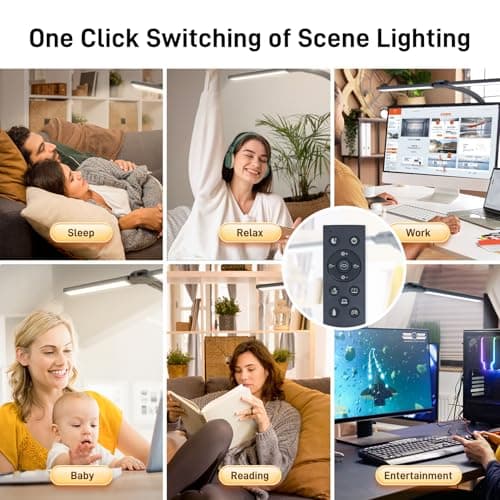 LED Desk Lamp for Home Office, Eye-Caring Desk Light with Clamp, 24W Double Head Architect Task Lamp Stepless Dimming, Flexible Gooseneck Bright Table Lamp for Study Reading Workbench Drafting - Thumbnail 6