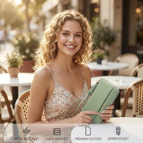 Travelambo Womens Wallet Tassel Bifold Ladies Clutch Wristlet Wrist strap Long Purse (Access Green Light) - Thumbnail 2