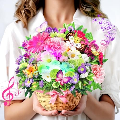 Yinqing Mothers Day Card, Happy Mother’s Day card with Music&Light, Daisy and Butterfly,10 Inch Forever Flower Bouquet from Daughter, Son, Husband, Mother Gifts Cards for Mom Wife Grandma(Blank Notecard & Envelope) - Image 1