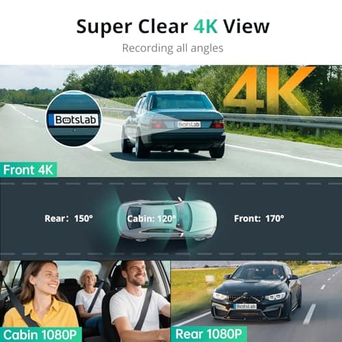 BOTSLAB G980H 4K 3-Channel Dash Cam Front Rear Inside, 360° Full Coverage, 3.18" Touch Screen, Free 128GB Card, 24/7 Parking Mode with Sentry & Time-Lapse, Voice Control, 5GHz WiFi, GPS, Night Vision - Thumbnail 2