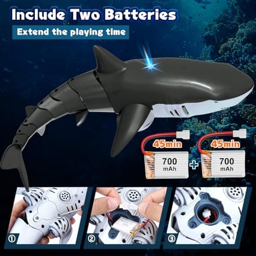 Playtigo 2.4Ghz Remote Control Shark Pool Toys for Boys Kids,Highly Realistic Shark Pool Toys for Kids,RC Boat Outdoor Water Toy with Light and Spray Water for Boys Girls Ages 6+ (with 2 Batteries) - Thumbnail 4