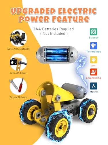 Veecafiodi 10 in 1 STEM Building Toys for Kids Ages 4-8, Educational Construction Engineering Building Kit for Boys Girls, Motorized Bulldozer Excavator Toy Set - Thumbnail 2