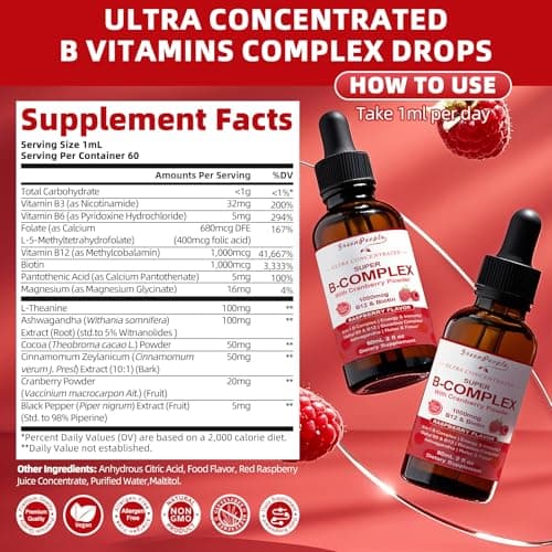 GREENPEOPLE Vitamin Methylated B Complex | Methyl B12 + L-Methyl Folate | Support Energy Metabolic, Immunity & Cognitive | 6 Super B Complex w/Mg, Ashwagandha & L‑Theanine for Women -Vegan, 2fl - Thumbnail 5