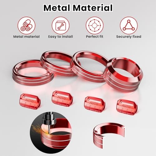 DIAMOOKY 8PCS Metal Button Knob Cover for Jeep Wrangler JL JLU 2018-2025 2026 & Gladiator JT Accessories Window Switch Button Cover Volume Radio Air Conditioner Headlight Switch Knob Cover (Thin Red) - Thumbnail 6