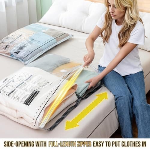 TAILI 8 Pack Vacuum Storage Bags, Jumbo Size 39x28 inch, LONG SIDE ZIP Vacuum Seal Bags for Beddings, Extra Large Storage Space Saver for Clothing, Comforters, Blankets, Pillows - Thumbnail 2