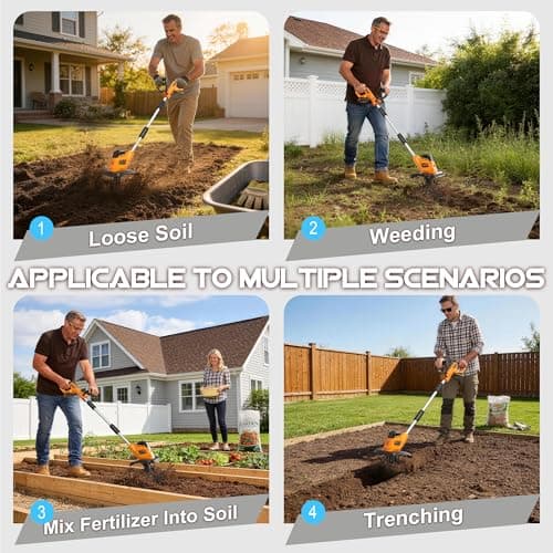 Cordless Tiller Cultivator (No Battery) Compatible with Dewalt 20V Max Battery, 9In Tilling Width & 6.3In Depth Tiller for Gardening, Loose Soil, Weeding, Trenchig - Thumbnail 5