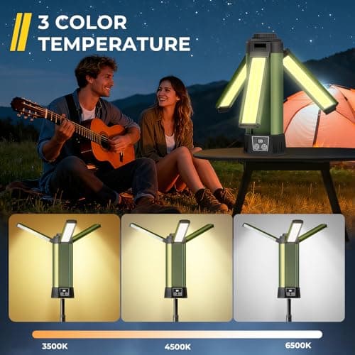 Geisofu Rechargeable Work Light with Stand, Outdoor LED Cordless Camping Light with Portable Telescopic Bracket, 3.7 Ft Tall 6AH Battery, 2000 Lumen Construction Lights with Carrying Bag Green Medium - Thumbnail 3