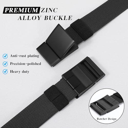 SANSTHS Mens Belt 1.5", Casual Web Golf Ratchet Belts for Men, Stretch Nylon Work Belts with Flip Top Buckle, Black - Thumbnail 2