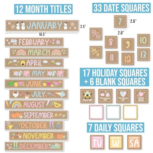 Hadley Designs Classroom Calendar Set Bulletin Board Decorations - Kraft School Calendar for Classroom Decor, Kindergarten Preschool Elementary Teacher Must Haves, Homeschool & Daycare Essentials - Thumbnail 2