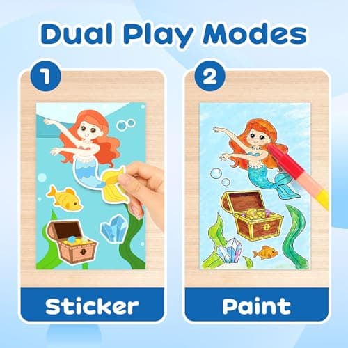 YPLUS Mermaid Sticker Books for Kids Ages 3-5, Toddlers 2 in 1 Stickers & Coloring Kit with Crayons - DIY Arts and Crafts, Educational Travel Toys for Girls, Road Trip Essentials & Birthday Gifts - Thumbnail 3