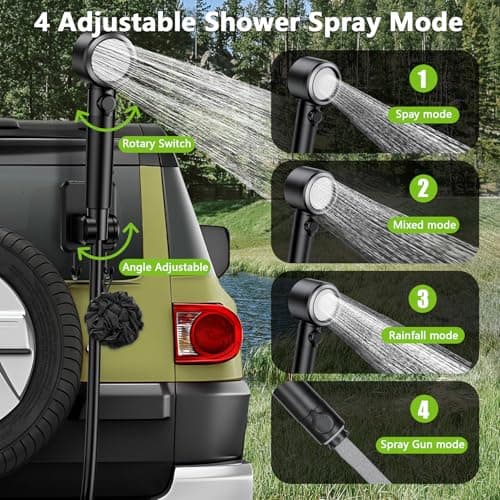 Joygain Portable Camping Shower with 8000mAh Rechargeable Battery - Lightweight Outdoor Shower Pump with 2.5m Hose, Hook & Suction Cup, for Van Life, RV, Pet, Hiking, Beach, Festival Use - Thumbnail 3