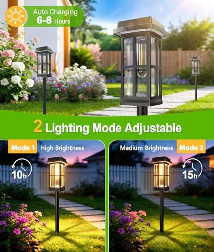 Ahaorigin 8 Pack Solar Pathway Lights Outdoor, 2 Lighting Modes Waterproof Solar Lights Outdoor, Sturdy Metal Rods, Brighter Up to 15Hrs Outdoor Path Lights for Yard Walkway Driveway Sidewalk Garden - Thumbnail 6