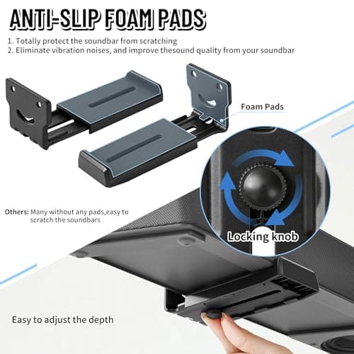 Kiiocwev Soundbar Wall Mount Bracket -Universal Soundbar Mount&Soundbar Shelf for Samsung,Bose,Vizio,LG,Sony,JBL and More,Hold up to 66LBS,Depth Adjustable 4.09”-7.28”,All-Metal Sturdy Design - Thumbnail 3