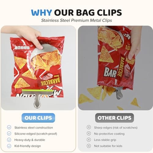 HOUSE AGAIN 8 Pack Chip Clips Bag Clips, Magnetic Bag Clip Covered with Silicone, Chip and Bag Clips for Food Storage Heavy Duty, Stainless Steel Food Clip for Snack, Kitchen, Refrigerator,Office - Thumbnail 5
