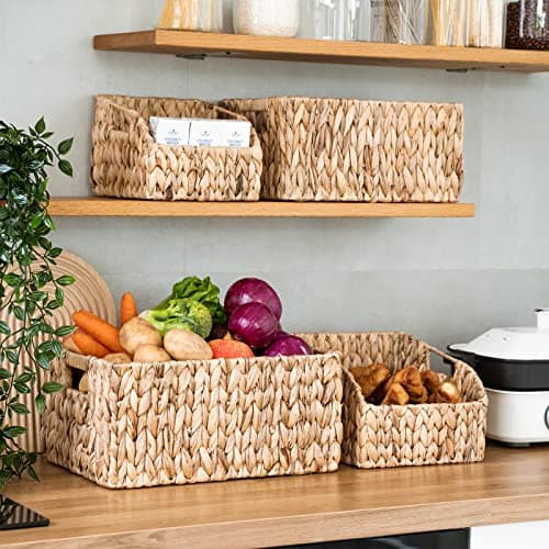 FairyHaus Wicker Baskets 15x11x7 & 13.4x9.5x6.5, 2 Pack Handmade Big Wicker Storage Basket with Handles, Natural Water Hyacinth Wicker Baskets for Storage Shelves Organizing, Rectangle Wicker Basket - Thumbnail 3