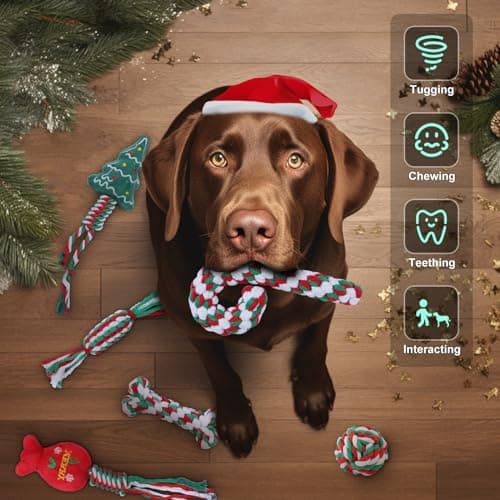 Weocar 6 Pack Christmas Dog Rope Toys, Chew Rope Toy for Puppy Small Medium Dogs, Natural Cotton Dog for Teeth Cleaning, Dog Interactive Chewing Toys - Thumbnail 5