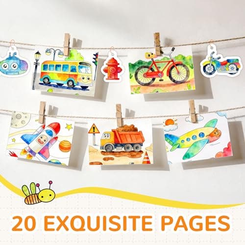 YPLUS Paint with Water Coloring Book for Toddlers, Mess Free Watercolor Painting Set with Brush, 26 Pages & 8 Color Palettes, DIY Art Craft Travel Toy Gift for Kids Ages 1-3 2-4 4-6 (Vehicles) - Thumbnail 4