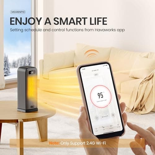 MORENTO Space Heaters for Indoor Use, Smart Space Heater, Wi-Fi & Voice Control, Portable Heater with Thermostat, 1500W Electric Heater, 12H Timer, Quiet Space Heater for Office Bedroom Home (Black) - Thumbnail 2