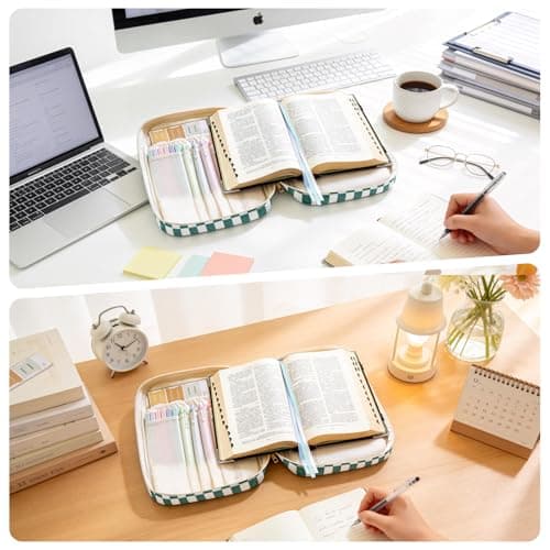 Foghut Large Quilted Bible Cover with Handle, Protective Bible Carrying Case with Pockets, All-in-One Bible Study Organizer for Church & Daily Study, Christian Gift for Women - Thumbnail 5