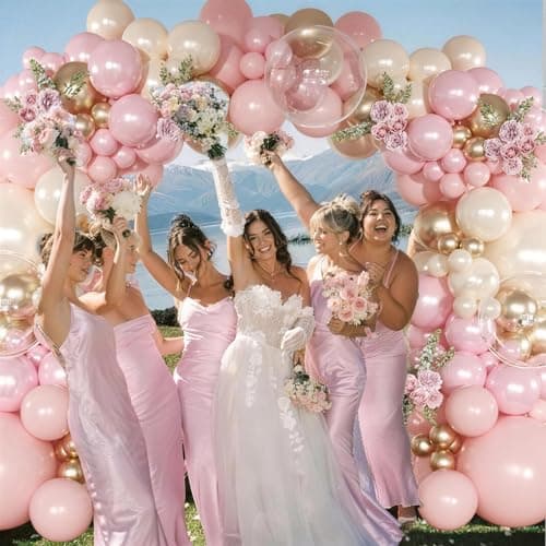 NUTTYBASH Pink and Gold Balloon Garland Arch Kit 126Pcs Pastel Light Baby Pearl Pink and Sand White Balloons for Boho Birthday Baby Shower Bridal Shower Wedding Party Decorations - Thumbnail 2