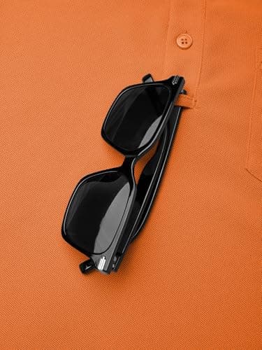 Promen polo Men's Classic Long Sleeve Polo Shirts Casual Lightweight Solid Golf Shirts with Pocket Orange L - Thumbnail 4