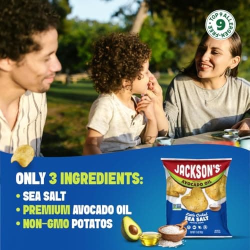 Jackson’s Potato Classic Kettle Chips with Sea Salt (1.5oz, Pack of 10) - Made with Premium Avocado Oil - Allergen-friendly, Gluten Free, Peanut Free, Vegan, Kosher - Shark Tank Product - Thumbnail 3
