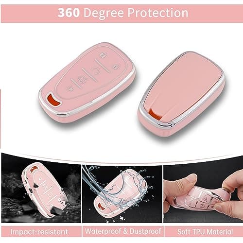 Pangpai Pink Key Fob Cover for Chevy, Soft TPU Key Case Protection with Bling Keychain Fit for Chevrolet Equinox Malibu Camaro Traverse - Thumbnail 3