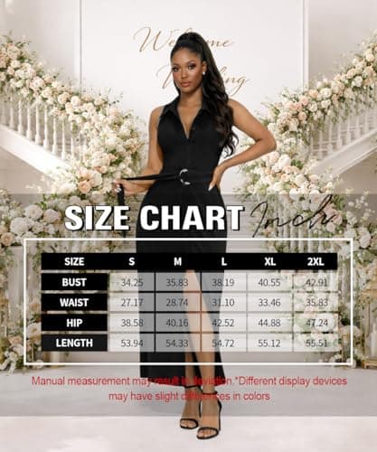 Deep V Neck Button Down Dress for Women Sleeveless Collared High Split Long Shirt Dresses Cocktail Wedding Party Maxi Dress Black L - Thumbnail 6