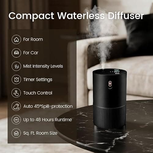 Waterless Diffuser for Essential Oil, Aluminum Alloy & Fabric, 0.33 Fl Oz/ 10mL, Waterless Diffusers, Scent Diffuser with Timer & 4 Mist Levels for Home, Room, Car, Office - Black - Thumbnail 4