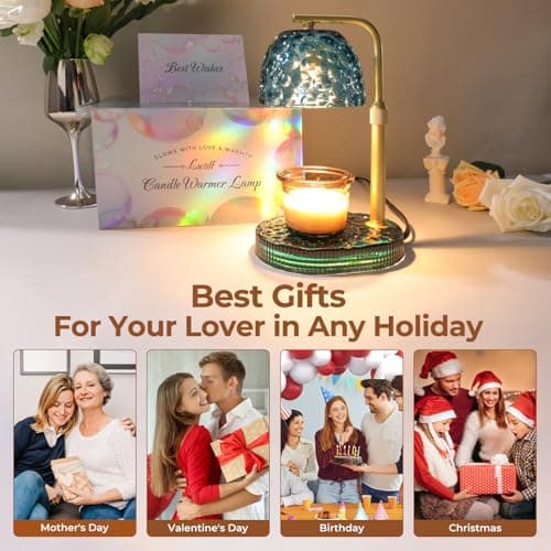 Lsctiff Candle Warmer Lamp with Timer Dimmer, Honeycomb Crystal Wax Melt Warmer for Jar Candles, Adjustable Height Wax Warmer Lamp with 2 Bulbs for Women Mom Gift New Home Bedroom Decor (Blue) - Thumbnail 2