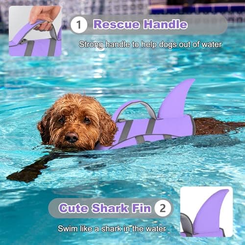 Dogcheer Dog Life Jacket with Shark Fin, High Buoyancy Swim Vest with Top Rescue Handle, Adjustable Reflective Flotation Vest for Swimming, Kayaking, Boating - Taro Purple,XS - Thumbnail 3