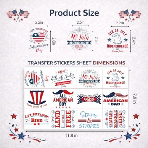 36 Pcs 4th of July Rub-On Transfer Stickers for Crafts, Patriotic Waterproof Vinyl Decals for Cups, Mugs, Jars & Independence Day Decorations - Thumbnail 2